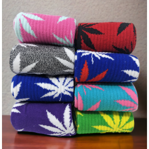 Cannabis Leaf Printed Socks - 1 Pair ASSORTED COLORS [Size: Adullt] - [LL44] 